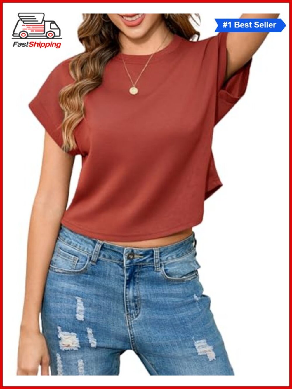 Women Cropped T-Shirt Short Sleeve Boxy Crewneck Summer Workout Gym Tee